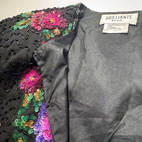 VTG BRILLIANTE BY J.A Silk Sequin Jacket Beaded Floral 80’s 90’s Glams Retro L - Picture 8 of 10